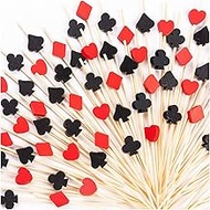 150PCS Casino Cocktail Picks 4.7Inch Poker Toothpick Black and Red Sticks Poker Picks Bamboo Toothpi