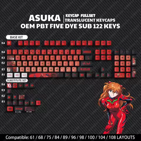 Lucky65 Asuka Cartoon Keycaps PBT DYE SUB Pudding Keycaps OEM Profile Backlit Translucent Keycaps Fo