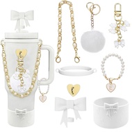 8pcs White Bow & Pearl Charm Accessories Set for Stanley 30oz 40oz Tumbler Cup Coquette Aesthetic St