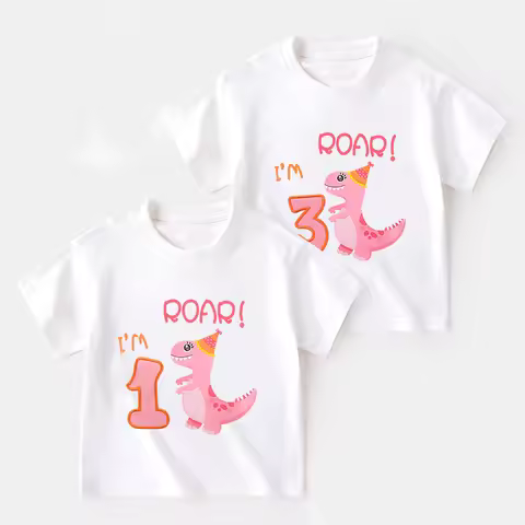 Toddler Baby Girls Birthday T-Shirt 1st 2nd 3rd 4th 5th Birthday Girl TShirt Dinosaur Party Tee Gift