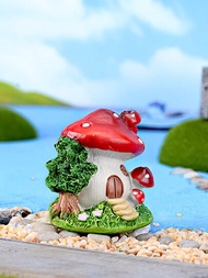 1件可愛多色蘑菇屋裝飾樹脂雕像,用於盆栽植物和迷你花園裝飾,桌上裝飾、辦公室裝飾