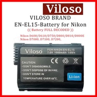 Viloso EN-EL15 Rechargeable ( Battery FULL DECODED ) Nikon D600 D610 D750 D800 D800E D810 D810A D850