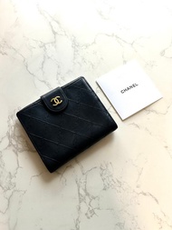 中古Chanel雙面小羊皮革 黑色短夾 皮夾 錢包 小包 古董二手包