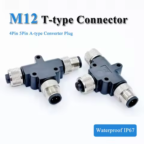 M12 T-shaped 3-way Waterproof Connector 4 5 Pin 1 to 2 Male Female Plug Injection Molded Adapter IP6