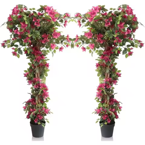 5 Ft Artificial Bougainvillea Flowers Trees Faux Blooming Tree with Black Plastic Pot Fake Bougainvi