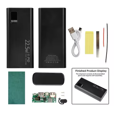 22.5W 1260110 Battery Case Fast Charging LED Digital Power Bank DIY Kit 20000mAh USB Type C Battery 