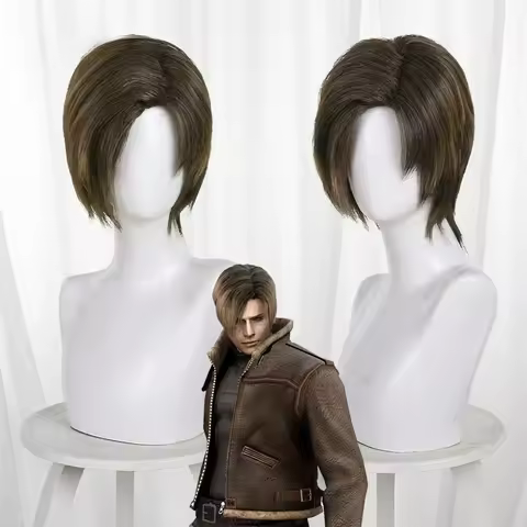 Game Leon Kennedy Re9 Evil Cosplay Wig Dark Brown Short Straight Hair Halloween Costume Role Play Pa