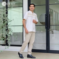 Muslim Nobby Men - Kharisma RSM Atasan Pria Baju Koko Lengan Pendek Warna Abu dan Putih Kerah Terlar