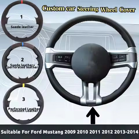 Custom Suede Leather Car Steering Wheel Cover For Ford Mustang 2009 2010 2011 2012 2013-2014 DIY Aut