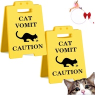 Caution Cat Vomit Sign Mini, Humorous Double Sided Printed Desk Warning Sign, Humorous Double Sided 