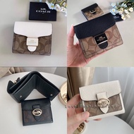 ผ่อน0%~แท้100% 7250 C7805 C4089 กระเป๋าสตางค์ใบสั้น GEORGIE SMALL WALLET IN SIGNATURE CANVAS COACH 7250Brown black โอนรูดเต็มจำนวน