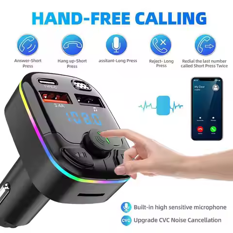 Car Bluetooth 5.0 FM Transmitter PD Type-C Dual USB Fast Ambient Charger Modulator Colorful Handsfre