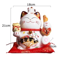 8 Inch Ceramic Maneki Neko Lucky Cat Money Box Coin Bank Home Decoration Ornament With Cushion Busin