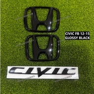 (Glossy Black) Civic FB 2012-2015 Full Set Emblem Logo Front Rear Civic Glossy Black Badge Car Acces