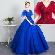 Blue Claret Red V-neck Ball Gown Formal Banquet MAXI Dress Emcee Long Evening Dress Bridesmaid Gaun 