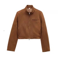 zip up women suede jacket