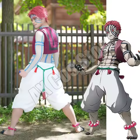 Anime Akaza Cosplay Costume Top Pants Vest Glove Belt Wig Akaza Cosplay Suits Adult Uniform for Men 