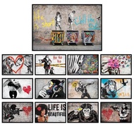 Karya Seni Dinding Graffiti Inspirasi Banksy - Cetakan Kanvas Monyet Jalanan, Lukisan Potret, Gambar