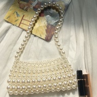 【芸茜女装旗舰店】 ((Finished Product) Pearl Bag Handmade Style Baguette Underarm Bag Portable Woven Bag Styl