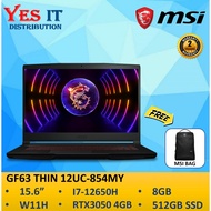 MSI Gaming Laptop THIN GF63 12UC-854MY (I7-12650H /8GB /512GB SSD /15.6 FHD 144HZ/4GB Nvidia RTX3050