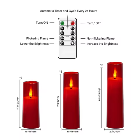9 Acrylic Flameless LED Electronic Candles Timer Dimmable Flickering Safe Gift Hanukkah Diwali Ramad