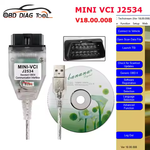 Newest Mini VCI For Toyota V18.00.008/V17.30.011 Techstream Car Scanner OBD2 Cable MINI-VCI J2534 FT