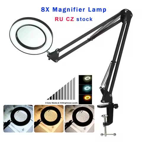 KKMOON Illuminated Magnifier Lamp 8X Magnifying Glass for Soldering Iron Repair/Table Lamp/Skincare 
