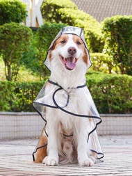 1入組透明黑色PU封邊寵物雨衣，全身防水外套帶帽子，適用於狗