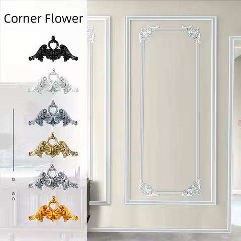 4PCS French Style Corner Flower Wall Decoration Living Room Background Wall Border Imitation Gypsum