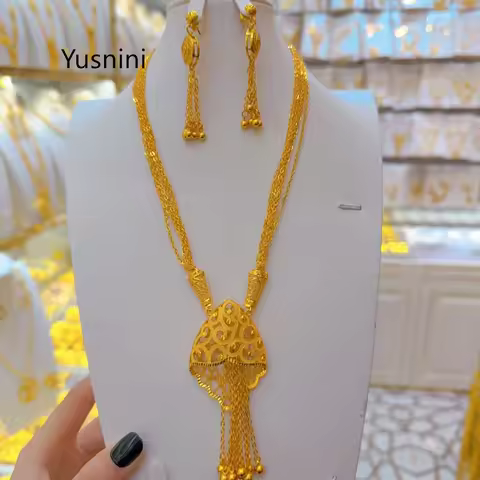 New French Dubai High end 24K Gold Plated Necklace Earrings Exquisite Wedding Engagement Party Jewel