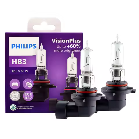 Philips HB3 9005 12V 65W P20d VisionPlus 3250K Bright Light Up to 60% Vision Halogen Original Car La