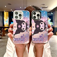 Cute Kuromi Case with Glitter Wallpaper for iPhone 11 12 13 14 15 16 17 Pro Max Premium Soft Silicon