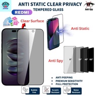 Redmi Note 15Pro,14,13Pro,13,12Pro,12,15C,15,14C,13C,A5 Anti Static 28 Privacy Clear Tempered Glass 