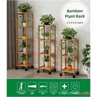 JINSHENG Wooden Plant Rack With Wheels / Multilayer Plant Stand / Floor Flower Pot Stand /Bamboo Flower Pot Rack