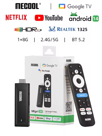MECOOL Android TV Stick MEgo 1 2K Android 14 Google TV OS Netflix Chromecast TV 1+8G WIFI 2.4G/5G HD