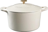 MARTHA STEWART Gatwick 7 QT Enamel Cast Iron Dutch Oven, Linen w/Gold Knob