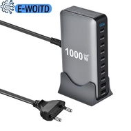 E-WOITD 1000W GAN สถานีชาร์จ USB หลายพอร์ต10ฮับประเภท C ที่ชาร์จเร็ว PD ที่ชาร์จตั้งโต๊ะสำหรับ iPhon