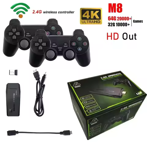 Retro Gaming System 20000+ Classic Games 64GB Dual Wireless 2.4G Controllers 4K HDMI Support PS1/SFC