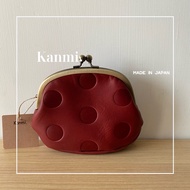 Kanmi. 牛皮水玉圓點珠扣零錢包 手拿包 口金包 日本製 櫻桃紅