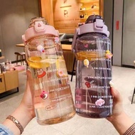 /2L Large Capacity Water Bottle Two Liters 1l Water Bottle Straw Gradient Color 2,000ml Water Bottle