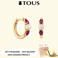 TOUS  Gold Plated Hoop earrings rhodolites and pearl Ivette Valentine's Day Anniversary Jewelry