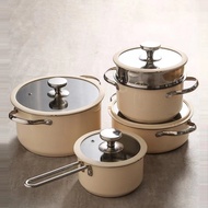 Cooking Pan Steamer Set Stainless/Iron Steaming Pan Set Cream H648