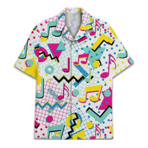 80s 90s Retro Rubber Duck Hawaii Shirt For Men Funny Memphis Style Print Loose Button Shirts Relaxed