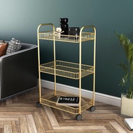 Accessible Luxury Trolley Storage Rack Nordic Living Room Side Table Movable Storage Car with Wheels Bathroom Kitchen Floor-Standing Shelf