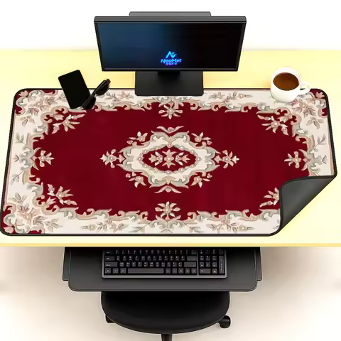 Floral Desk Mat Gaming 120x60 Vintage Elegant Rich Red Cream Border Ornate Pattern Mousepad Accessor