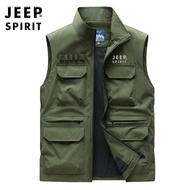 JEEP Jeep 2025เสื้อแจ็คเก็ตตกปลาผู้ชายเสื้อกั๊กอเนกประสงค์ใส่กลางแจ้งคอตั้งกันลมแห้งเร็วแห้งเร็ว
