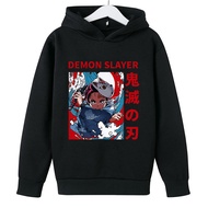 Demon Slayer: Boys Hoodies Girls Long Sleeve Sweater Anime Sweater Cotton Black Long-sleeved Two-dimensional Kids Clothing Pullover Sport Casual Loose Sweatshirt
