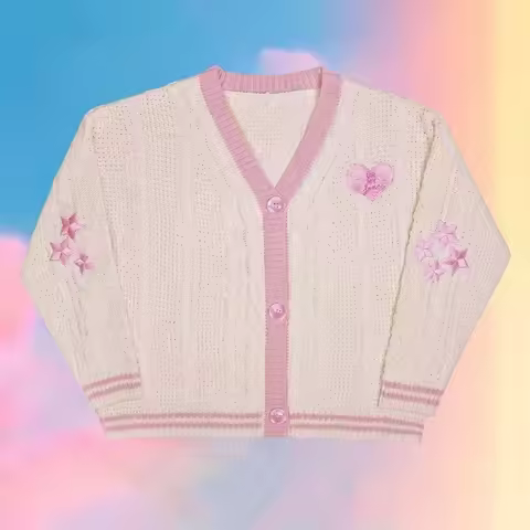 Lover Cardigan with Star Embroidery Pink Heart Cosy Soft Knit TS Cardigan Tay Sweater Jacket Vintage