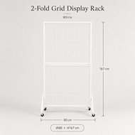 Foldable Mobile Grid Display Rack Pegboard Rack With Wheels Metal Mesh Stand For Snacks Tools Bags C