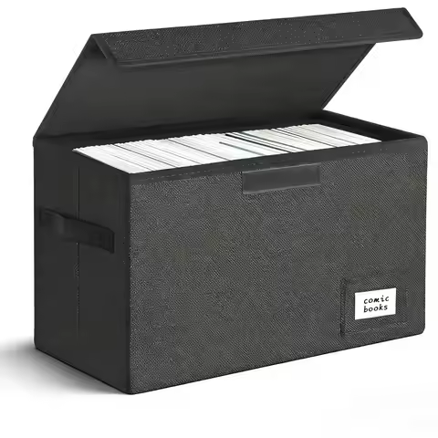 Collapsible 150-Comics Capacity Storage Box, 15.5x7.5x11.3, Heavy-Duty Bin for Comic Books